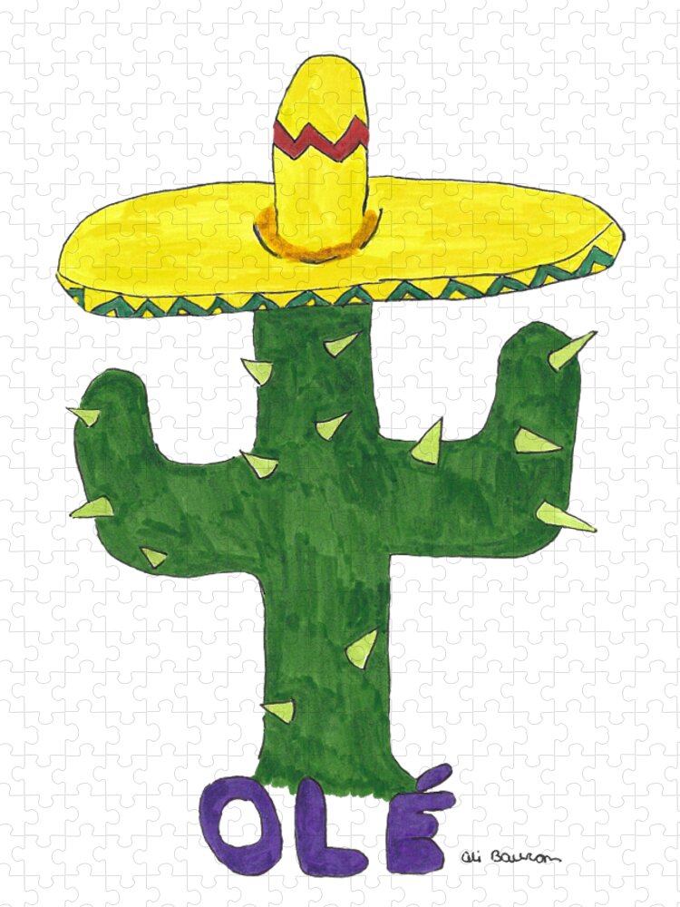 Olé Jigsaw Puzzle featuring the drawing Ole Cactus by Ali Baucom