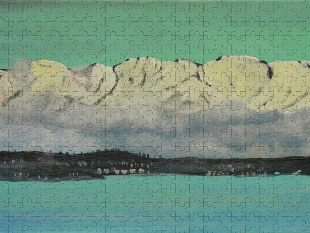Olympic Mts Jigsaw Puzzle featuring the painting Olympic Mts by Terry Frederick