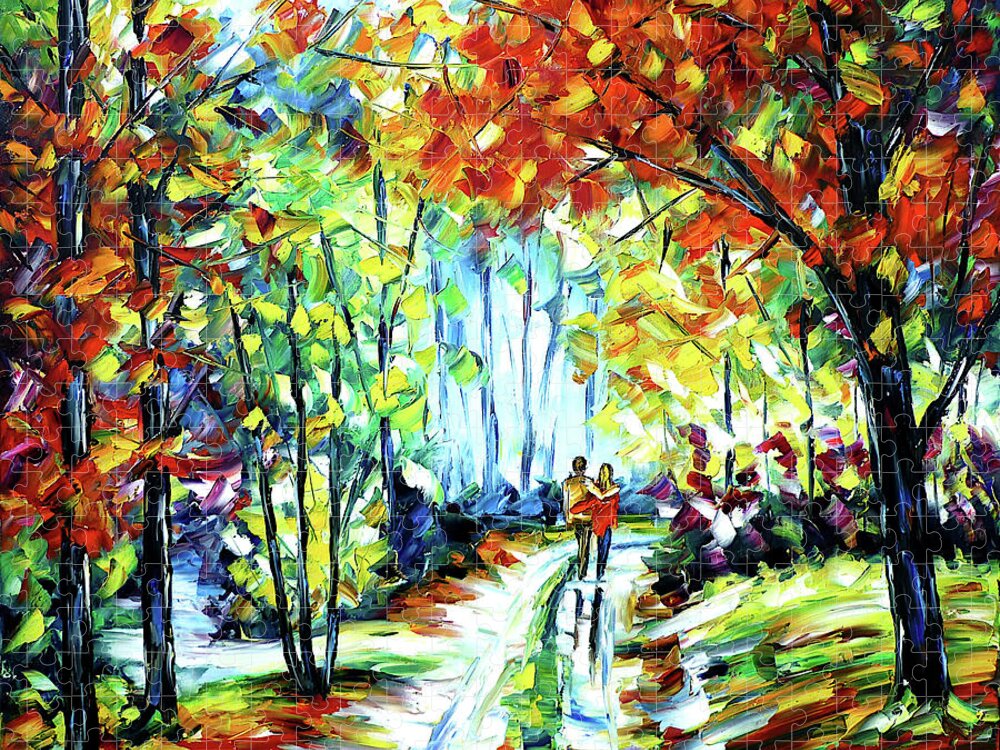 Autumn Walk Jigsaw Puzzle featuring the painting On An Autumn Day by Mirek Kuzniar