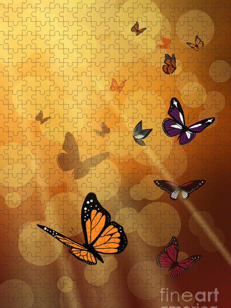 Butterfly Jigsaw Puzzle featuring the digital art On Paper Wings by Alice Chen