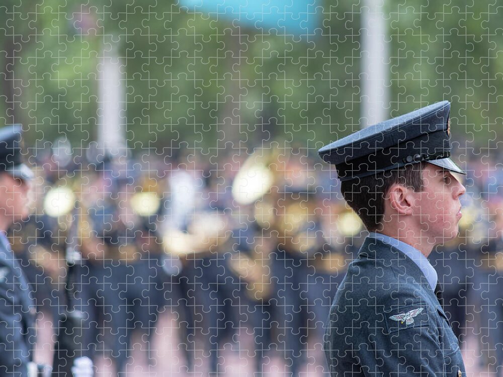 Raf Jigsaw Puzzle featuring the photograph On parade at RAF 100 by Andrew Lalchan