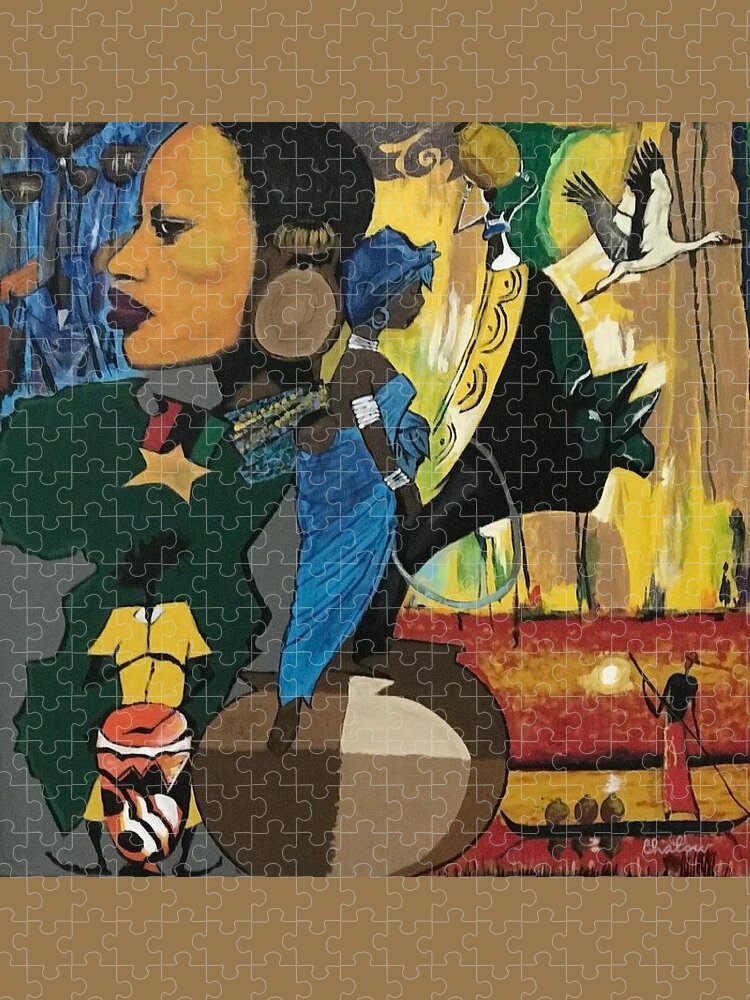 Black Art Jigsaw Puzzle featuring the painting On the Mind by Charles Young