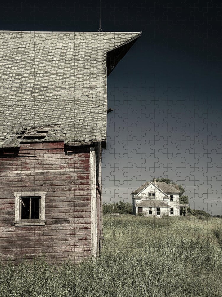 Abandoned Jigsaw Puzzle featuring the photograph Once Upon a Farm - Solberg homestead in Benson county ND by Peter Herman