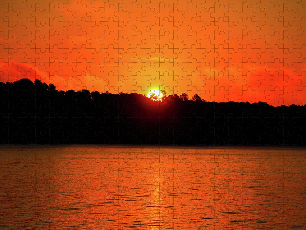 Lake Jigsaw Puzzle featuring the photograph One Half Shining Sunset by Ed Williams