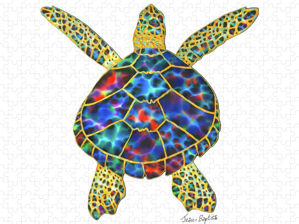  Jigsaw Puzzle featuring the painting Opal Sea Turtle white background by Daniel Jean-Baptiste