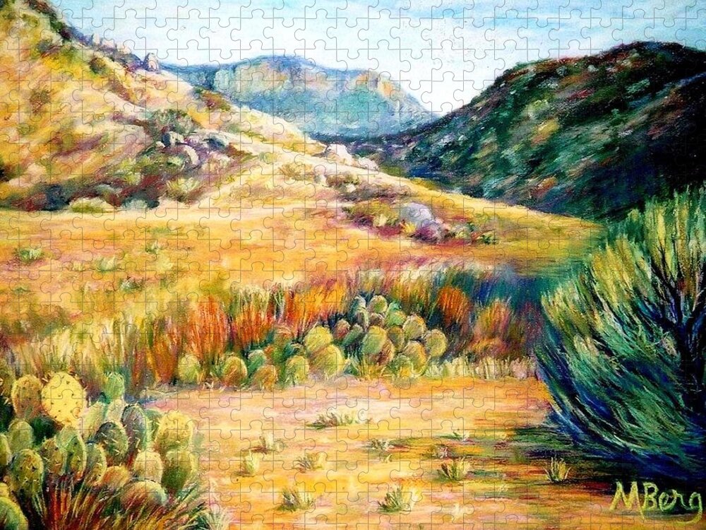 Landscape Jigsaw Puzzle featuring the pastel Open Space East of Albuquerque by Marian Berg