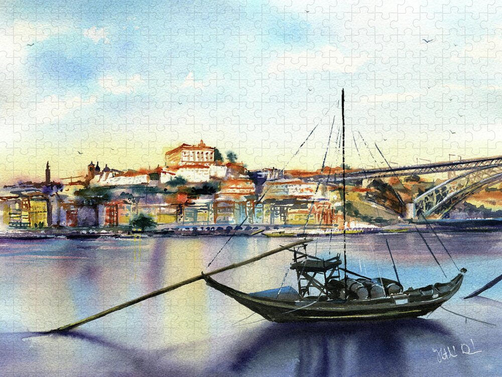 Porto Jigsaw Puzzle featuring the painting Oporto Portugal Painting by Dora Hathazi Mendes
