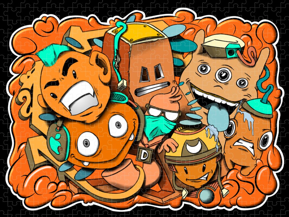 Orange and Blue graffiti cartoon characters Jigsaw Puzzle by Donald  Lawrence - Pixels