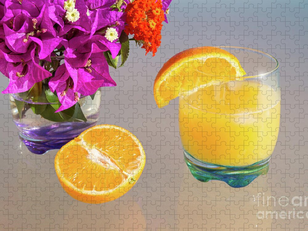 Orange Jigsaw Puzzle featuring the photograph Orange and tangerine fruit juice in the sunshine by Adriana Mueller