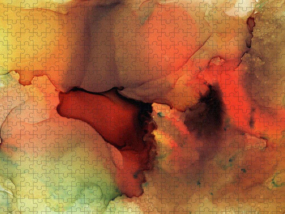 Abstract Jigsaw Puzzle featuring the painting Orange Brown Abstract 59 by Lucie Dumas