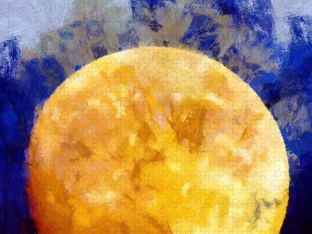 Moon Jigsaw Puzzle featuring the mixed media Orange Moon by Christopher Reed