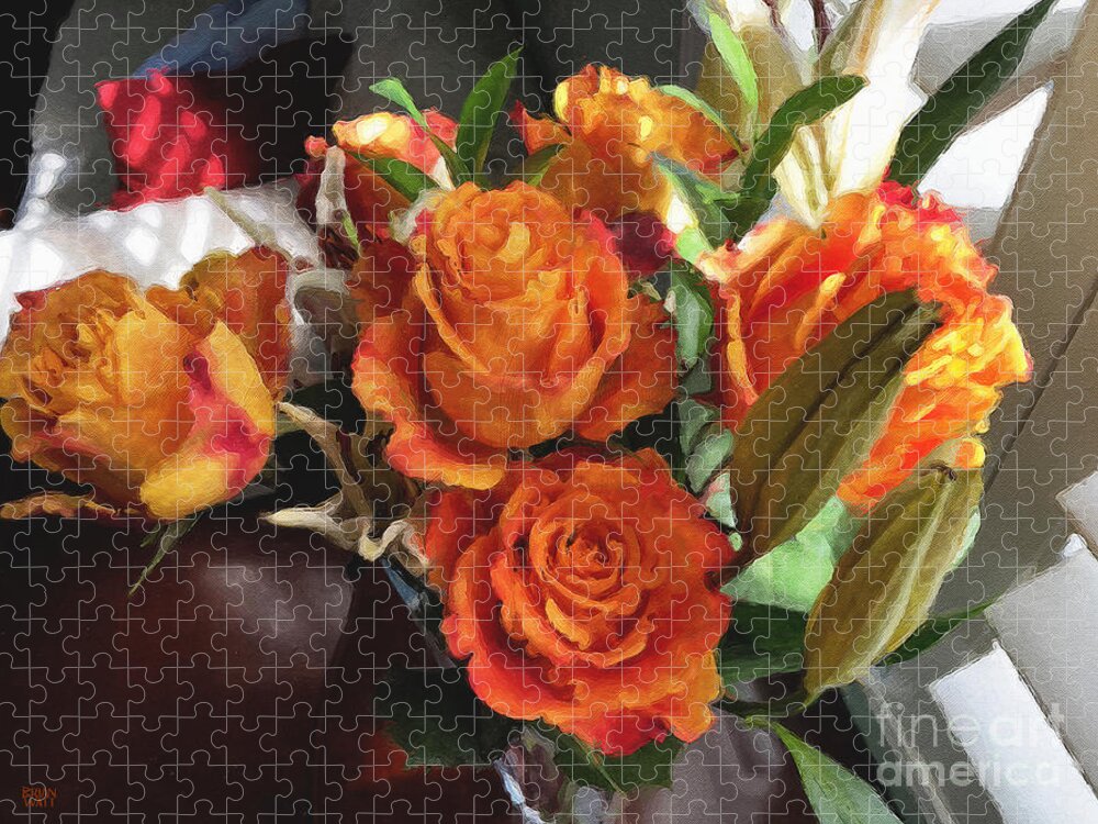 Flowers Jigsaw Puzzle featuring the photograph Orange Roses by Brian Watt