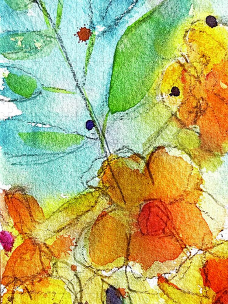 Orange Jigsaw Puzzle featuring the painting Orange Trumpet Vine by Roxy Rich