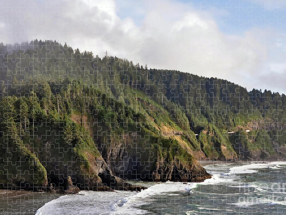 Oregon Jigsaw Puzzle featuring the digital art Oregon Coastline by Kirt Tisdale