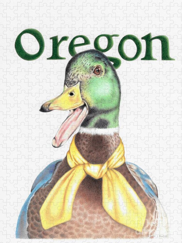 Oregon Jigsaw Puzzle featuring the drawing Oregon Duck by Karrie J Butler