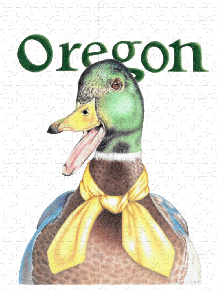 Oregon Jigsaw Puzzle featuring the drawing Oregon Duck with Transparent Background by Karrie J Butler