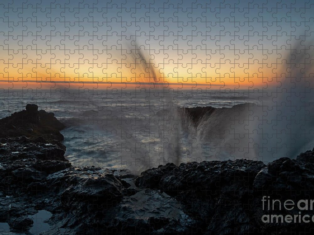 Yachats Jigsaw Puzzle featuring the photograph Oregon Dusk Explosion by Michael Dawson