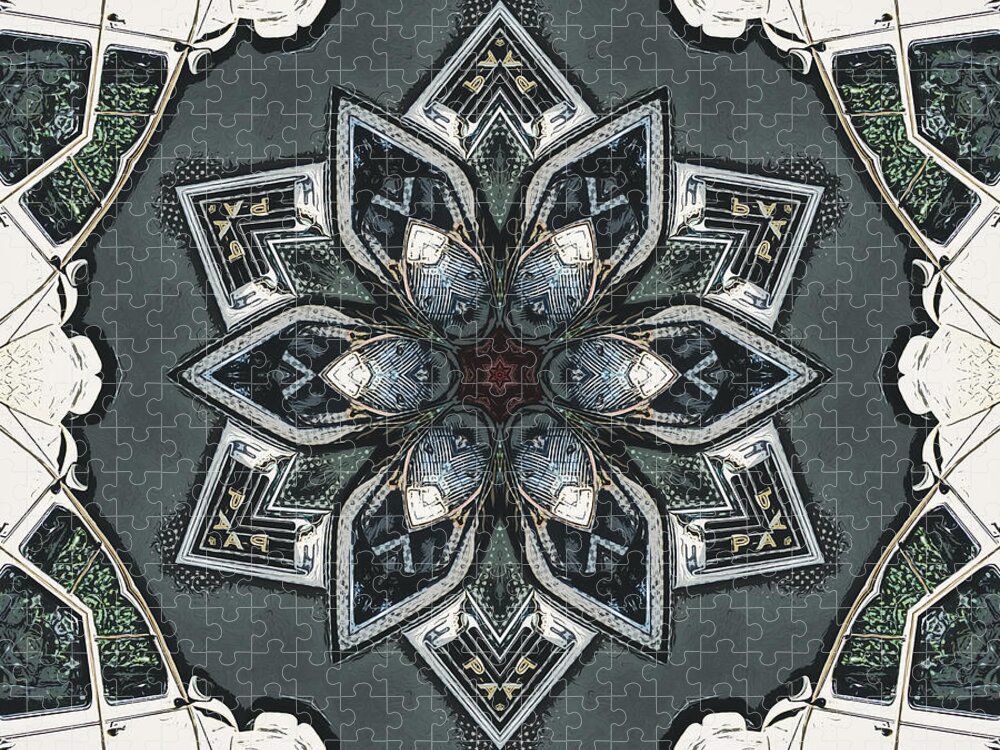 Half Tones Jigsaw Puzzle featuring the digital art Ornate Mandala by Phil Perkins