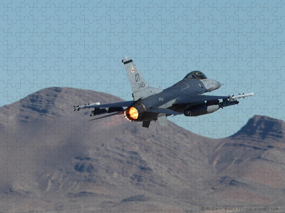 Falcon Jigsaw Puzzle featuring the photograph OT F-16 88-0423 departing 21L at Nellis AFB by Custom Aviation Art