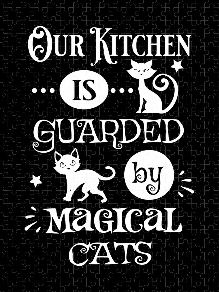 Kitchen Jigsaw Puzzle featuring the digital art Our Kitchen Is Guarded By Magical Cats by Sambel Pedes
