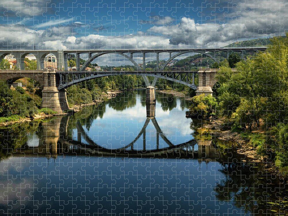 Ourense Jigsaw Puzzle featuring the photograph Ourense Camino Rio Minho Bridge by Micah Offman