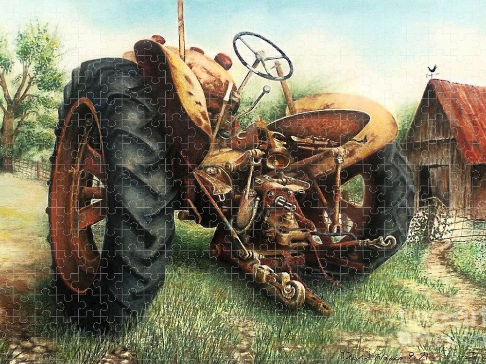 Tractor Jigsaw Puzzle featuring the drawing Out to Pasture by David Neace CPX