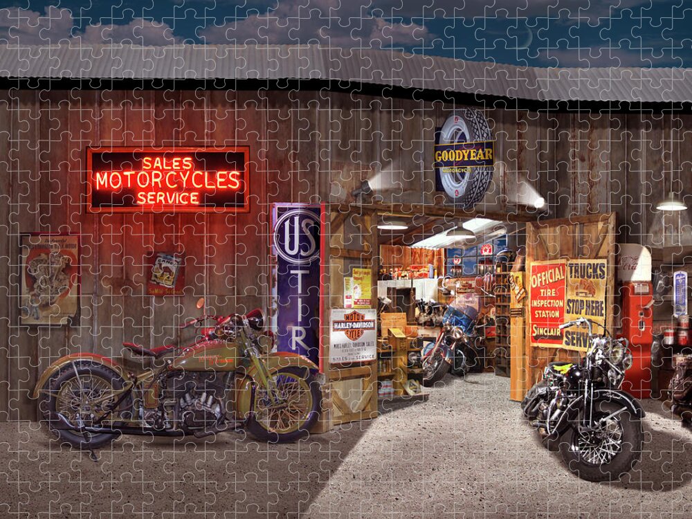 Motorcycle Shop Jigsaw Puzzle featuring the photograph Outside the Motorcycle Shop by Mike McGlothlen