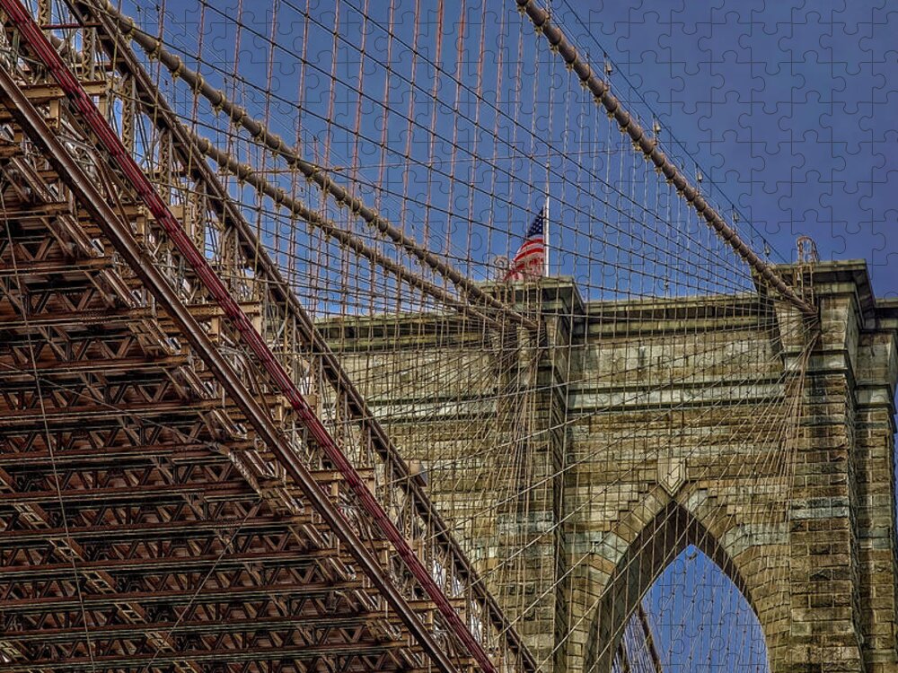 Brooklyn Bridge Jigsaw Puzzle featuring the photograph Over and Under Brooklyn Bridge by Susan Candelario