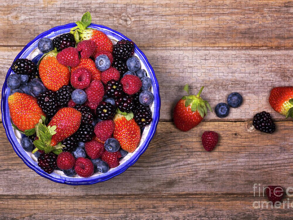 Background Jigsaw Puzzle featuring the photograph Overhead view of summer fruits in a bowl by Jane Rix