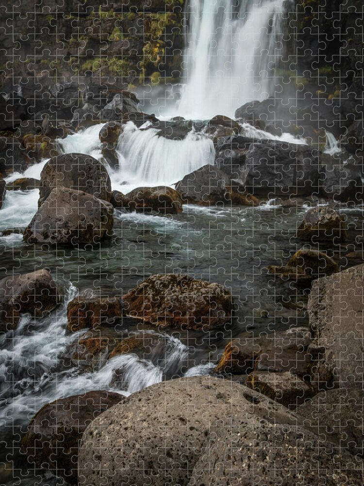 Landscape Jigsaw Puzzle featuring the photograph Oxararfoss Cascade by Kristia Adams