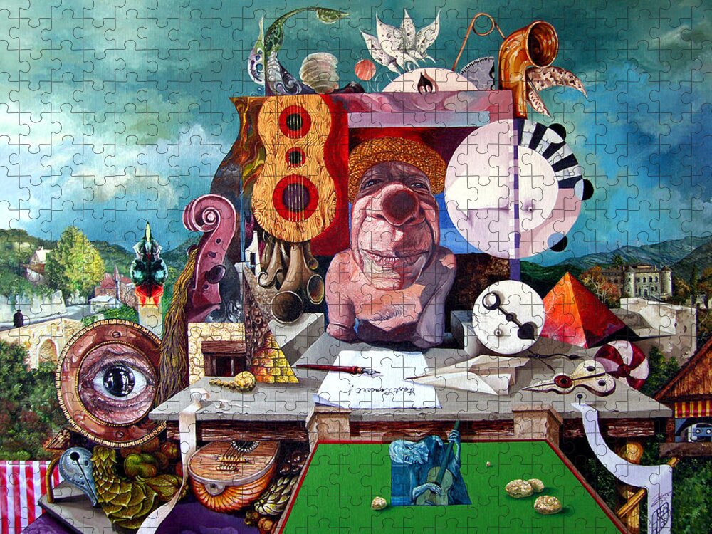 Surrealism Jigsaw Puzzle featuring the painting Pablos Last Concert by Otto Rapp