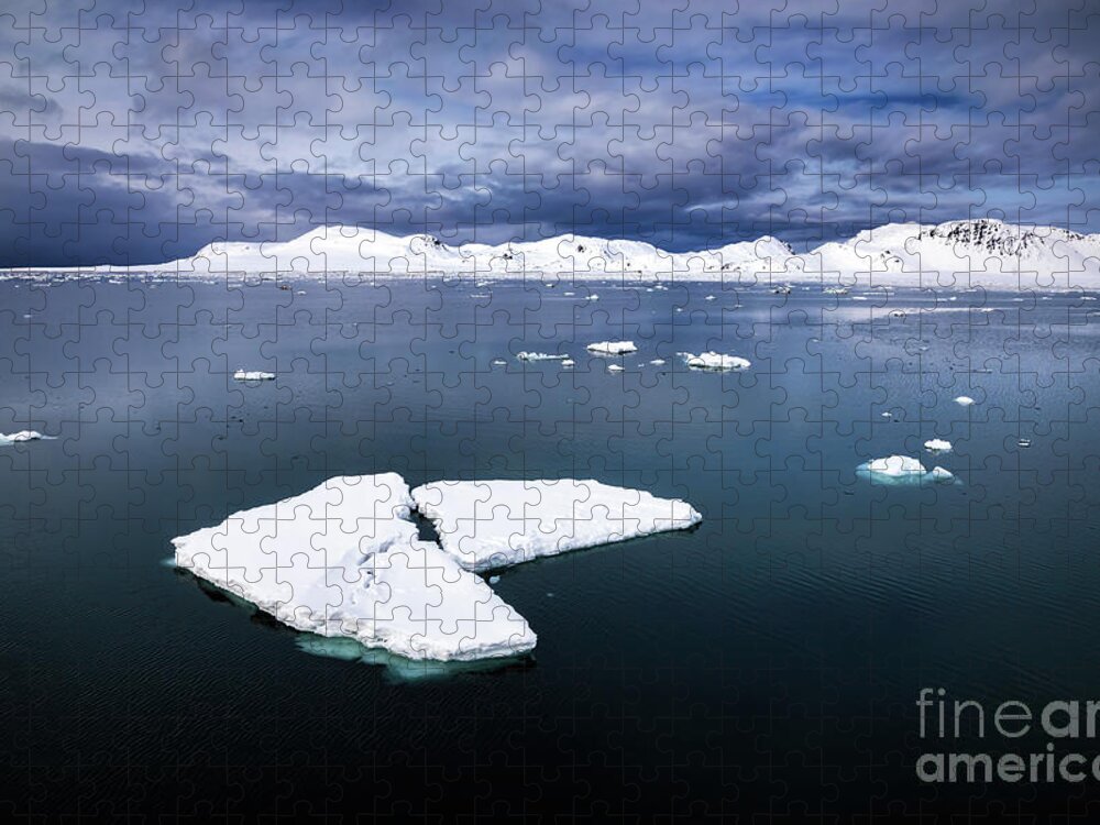 Landscape Jigsaw Puzzle featuring the photograph Pack ice, Arctic sea and the mountains of Svalbard by Jane Rix