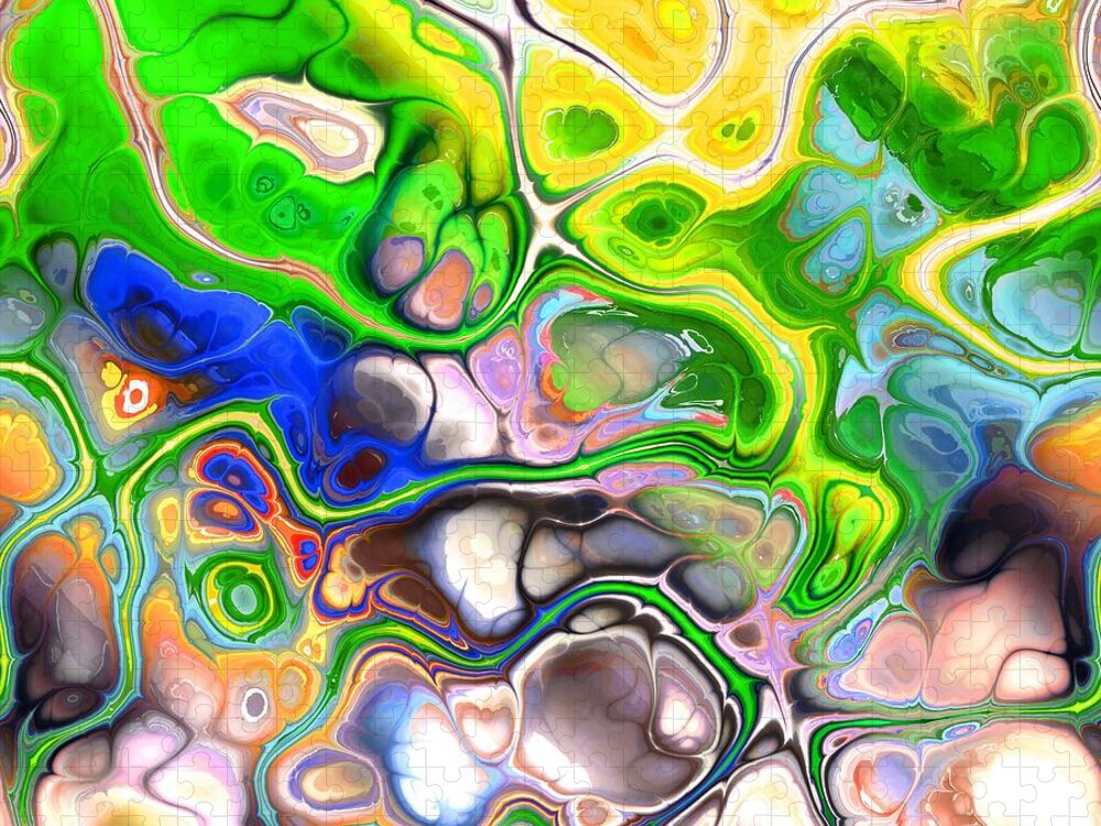 Colorful Jigsaw Puzzle featuring the digital art Paijo - Funky Artistic Colorful Abstract Marble Fluid Digital Art by Sambel Pedes