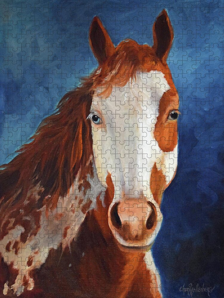 Horse Print Jigsaw Puzzle featuring the painting Paint The Midnight Sky by Cheri Wollenberg