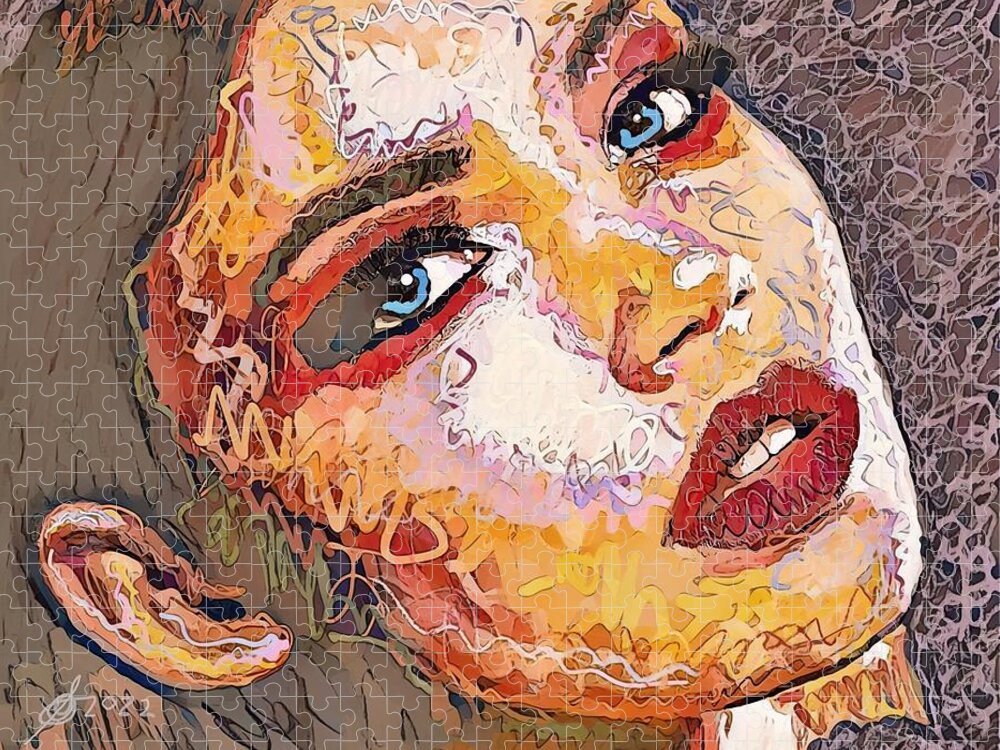Woman Jigsaw Puzzle featuring the digital art Painted Face by Sol Luckman