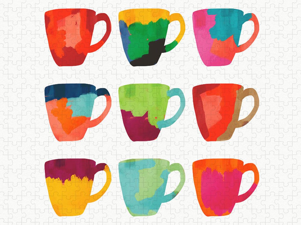 Mugs Jigsaw Puzzle featuring the mixed media Painted Mugs- Art by Linda Woods by Linda Woods