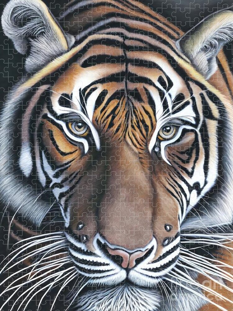 Wildlife Jigsaw Puzzle featuring the painting Painting Abhiru Tiger wildlife wild animal predat by N Akkash