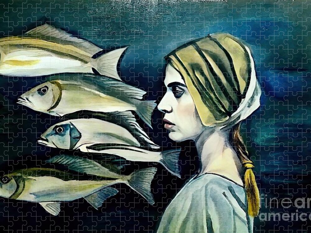 Art Jigsaw Puzzle featuring the painting Painting Fish art background beautiful face color by N Akkash