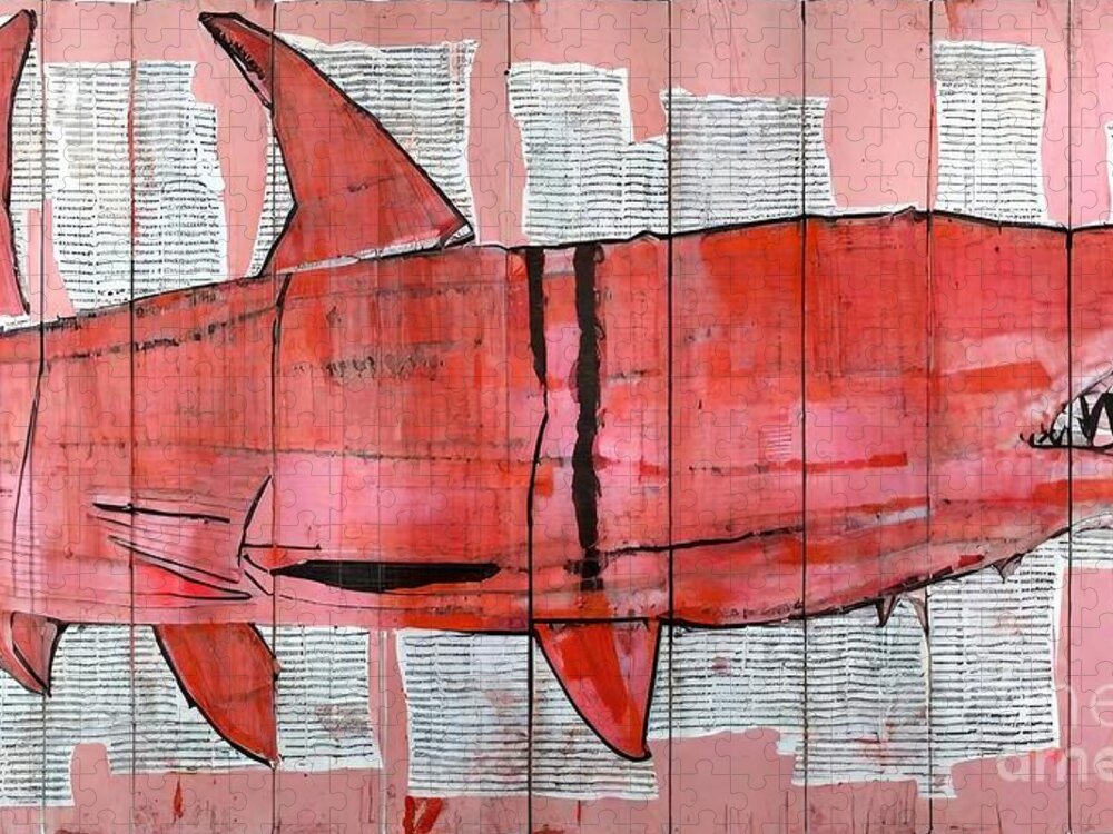 Paint Jigsaw Puzzle featuring the painting Painting Red Shark Triptych paint art background by N Akkash
