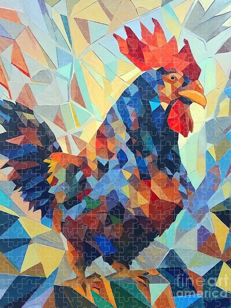 Rooster Jigsaw Puzzle featuring the painting Painting Stately Cock 2 7 11 2022 rooster nature by N Akkash