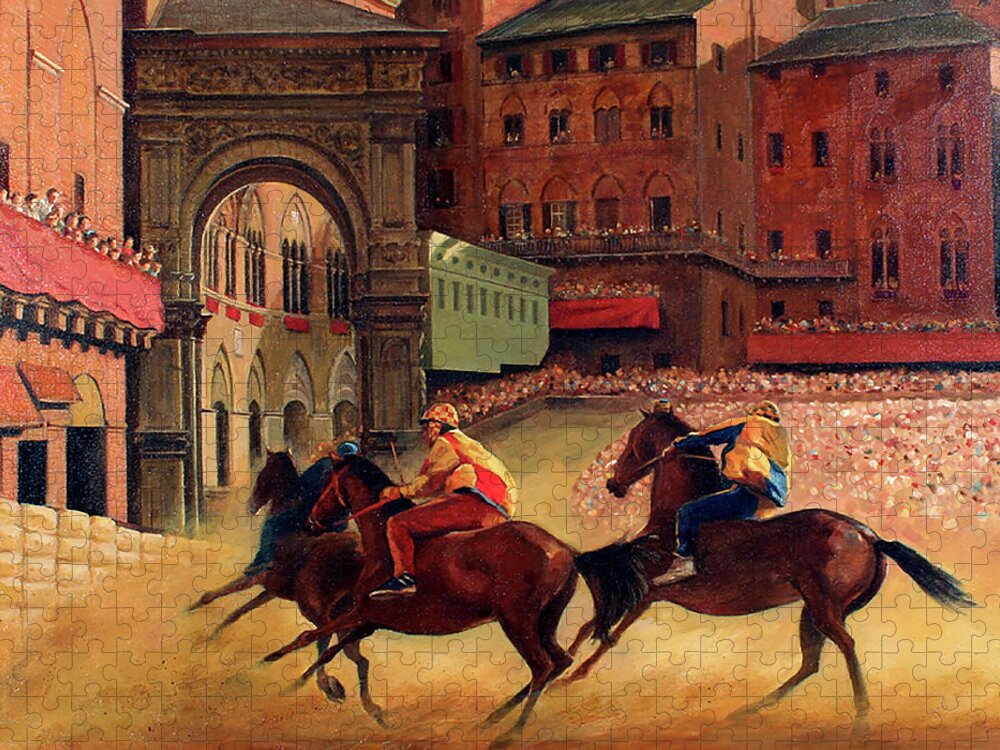 Palio Di Siena Jigsaw Puzzle featuring the painting Palio di Siena by Anatol Woolf