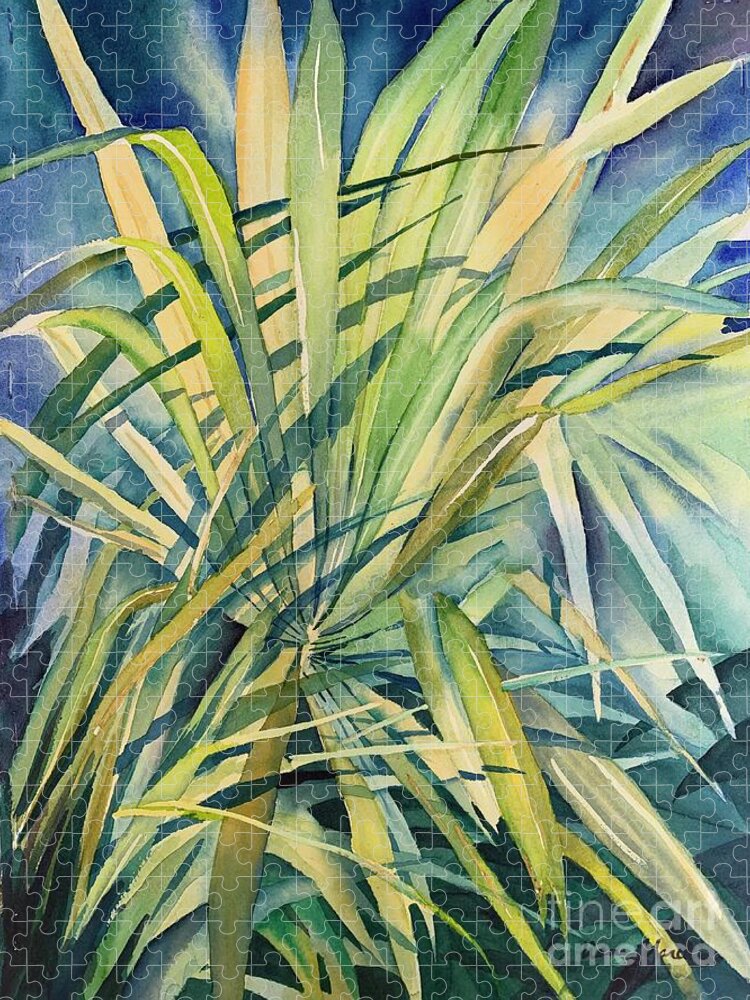 Palm Jigsaw Puzzle featuring the painting Palm leaves by Liana Yarckin