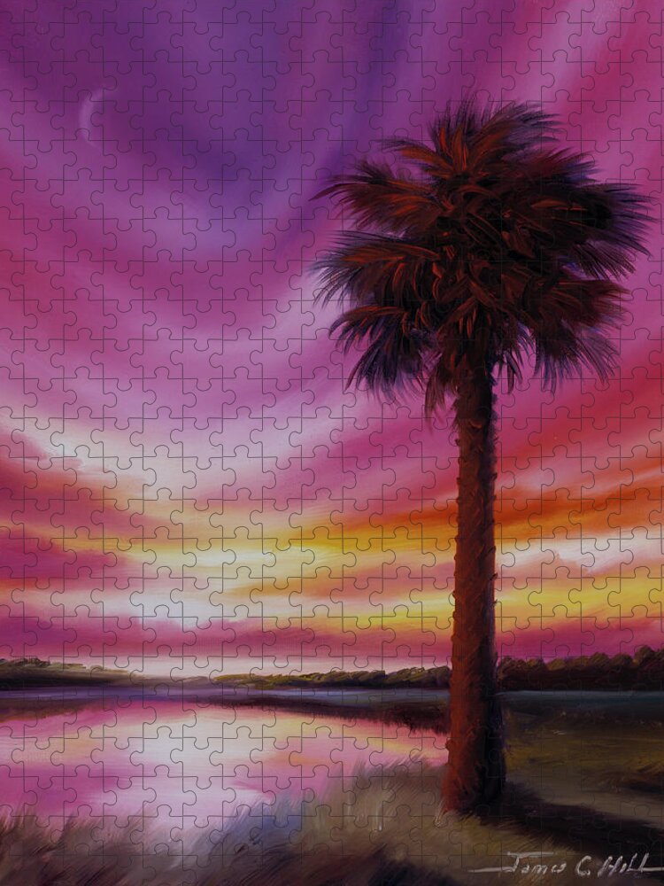 Sunrise Jigsaw Puzzle featuring the painting Palmetto Moon by James Hill