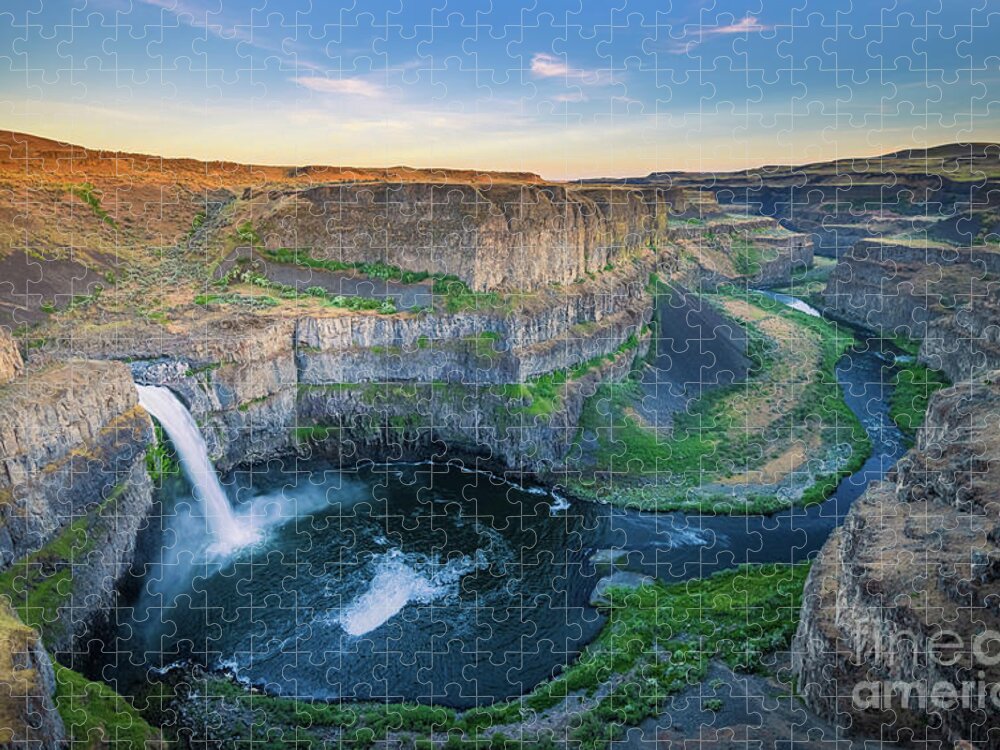 America Jigsaw Puzzle featuring the photograph Palouse Falls Dusk by Inge Johnsson