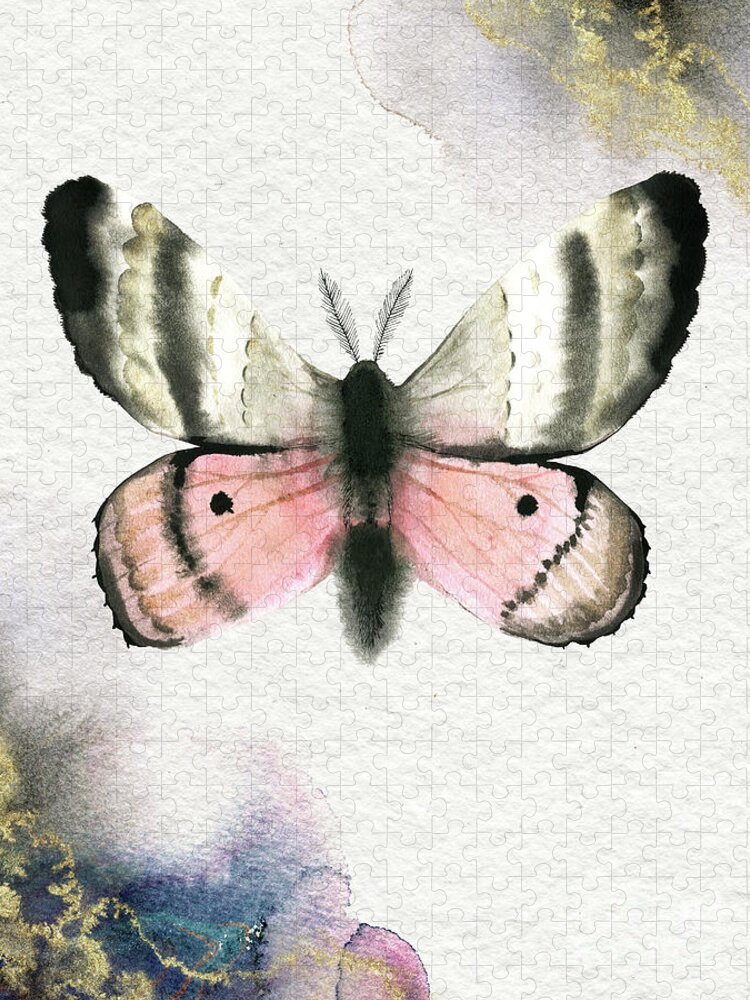 Pandora Moth Jigsaw Puzzle featuring the painting Pandora Moth by Garden Of Delights