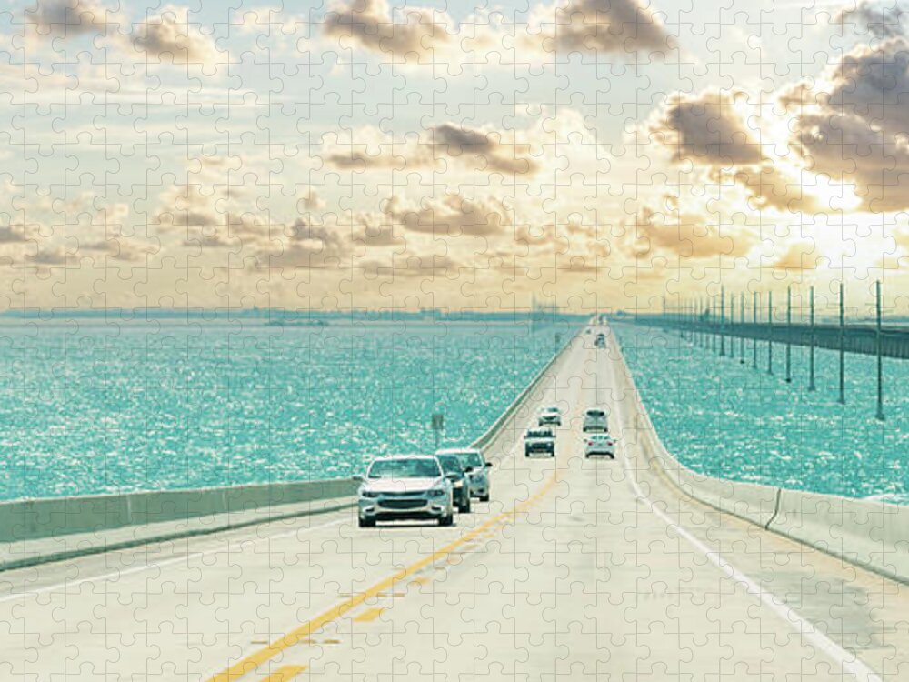 Florida Jigsaw Puzzle featuring the photograph Panorama of Road US1 to Key West over Florida keys by Maria Kray