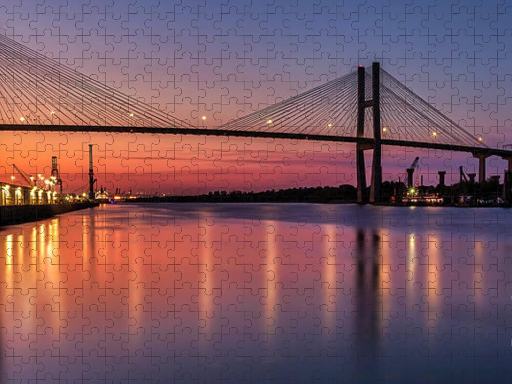 Savannah Jigsaw Puzzle featuring the photograph Panorama of Savannah River sunset by Shelia Hunt