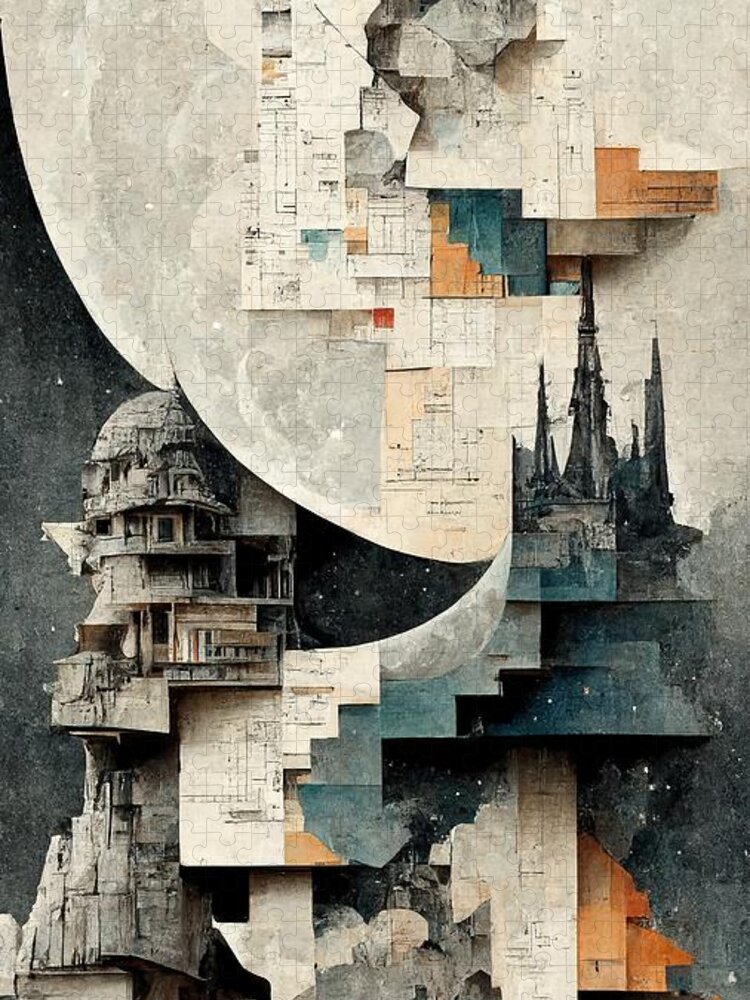 Moon Jigsaw Puzzle featuring the digital art Paper Moon by Nickleen Mosher