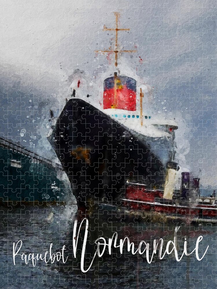 Steamer Jigsaw Puzzle featuring the digital art Paquebot Normandie by Geir Rosset