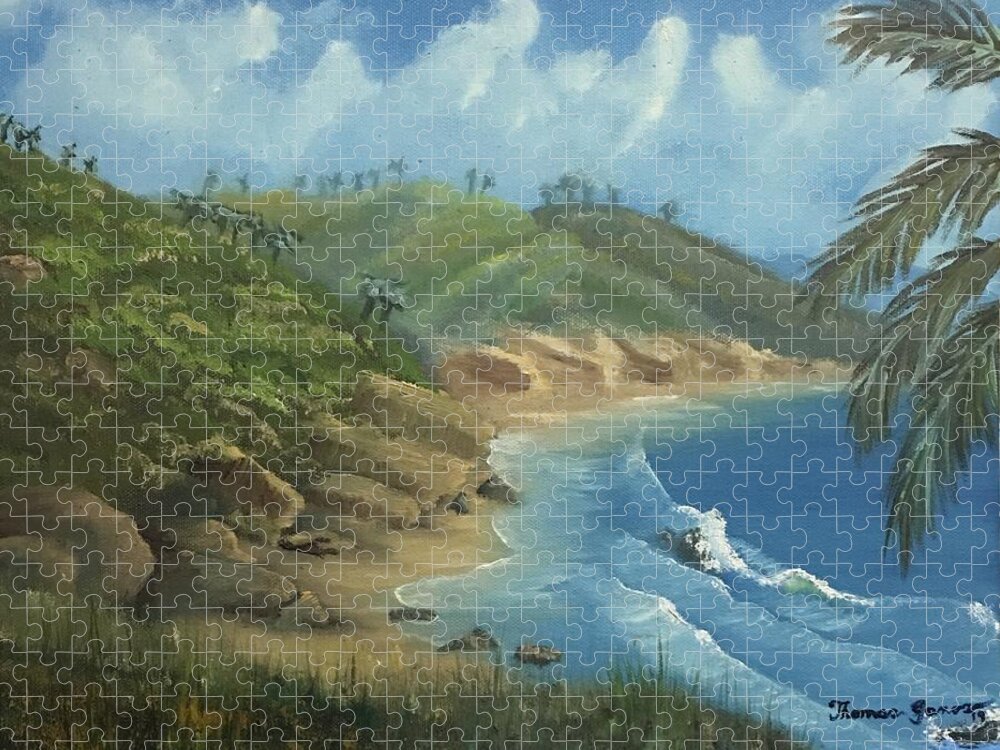 Beach Jigsaw Puzzle featuring the painting Paradise Beach by Thomas Janos